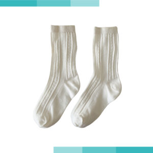 WA0005純棉立體花紋中筒襪(白)